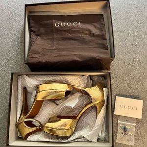 Gucci Gold Peep-toe Stiletto Platform Heels